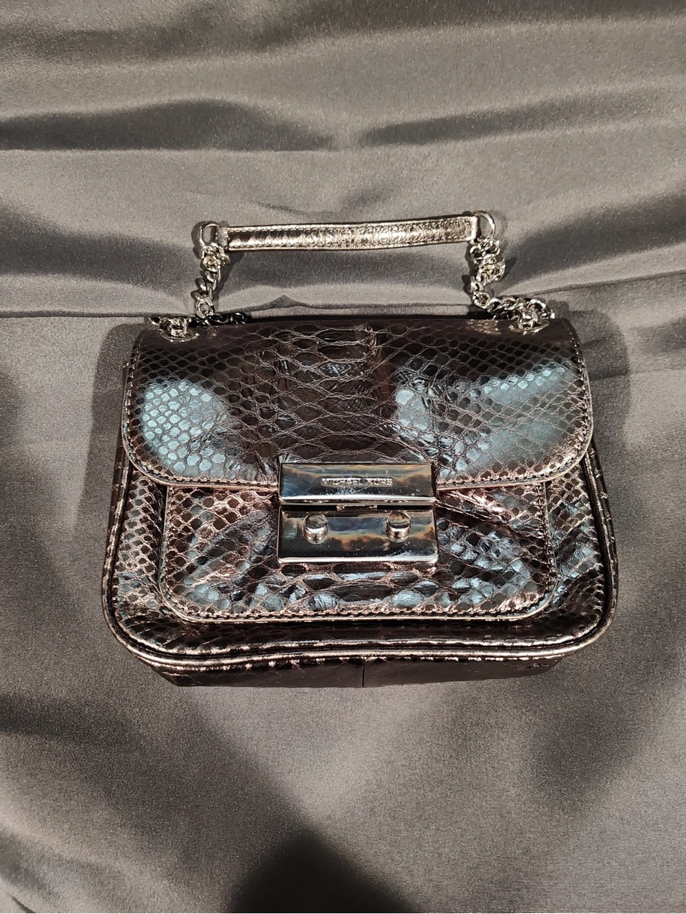 MICHAEL Michael Kors Black Snake-Effect Crossbody with Silver Hardware